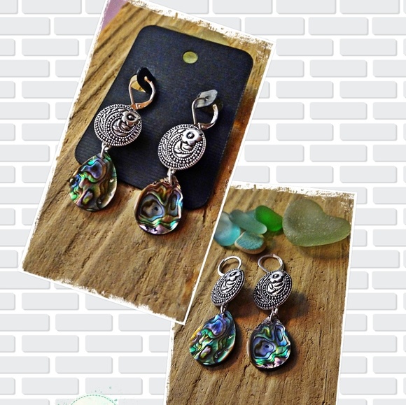 TEARDROP ABALONE BUTTON EARRINGS - Picture 7 of 7